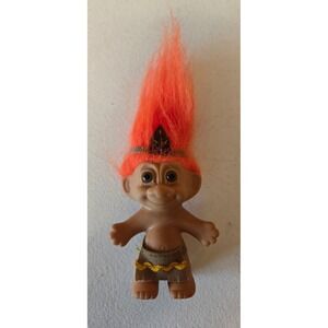 Vintage Russ‎ Troll Doll Orange Hair Brown Skin Tribal Outfit